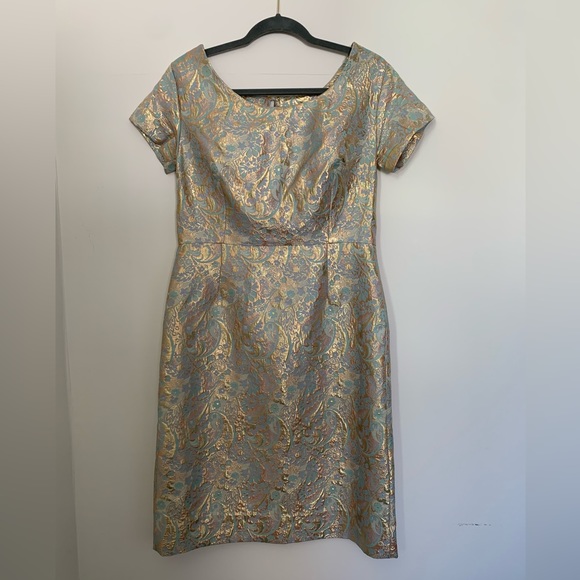 Hand Sewn Metallic Paisley Pencil Style Dress - Picture 4 of 11